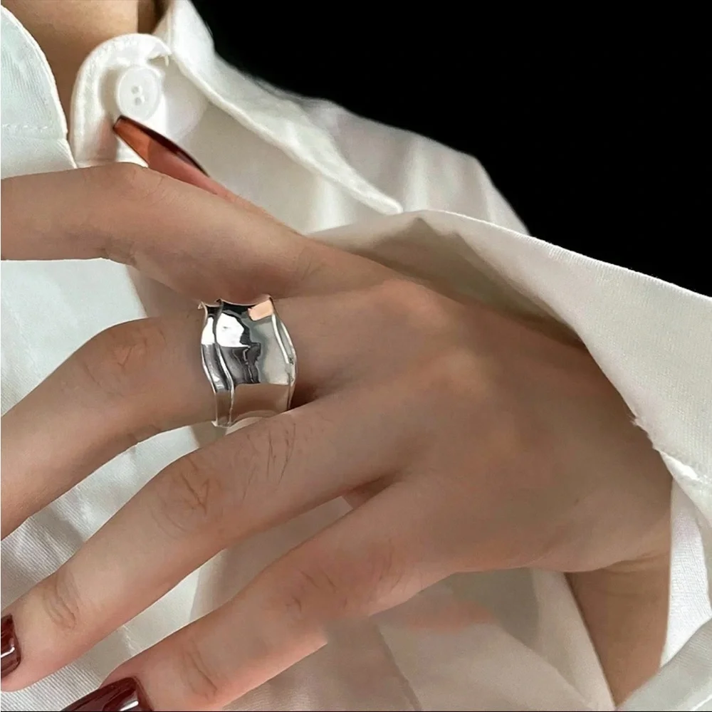 New Gold & 925 Sterling Silver Unique Wide Band Ring